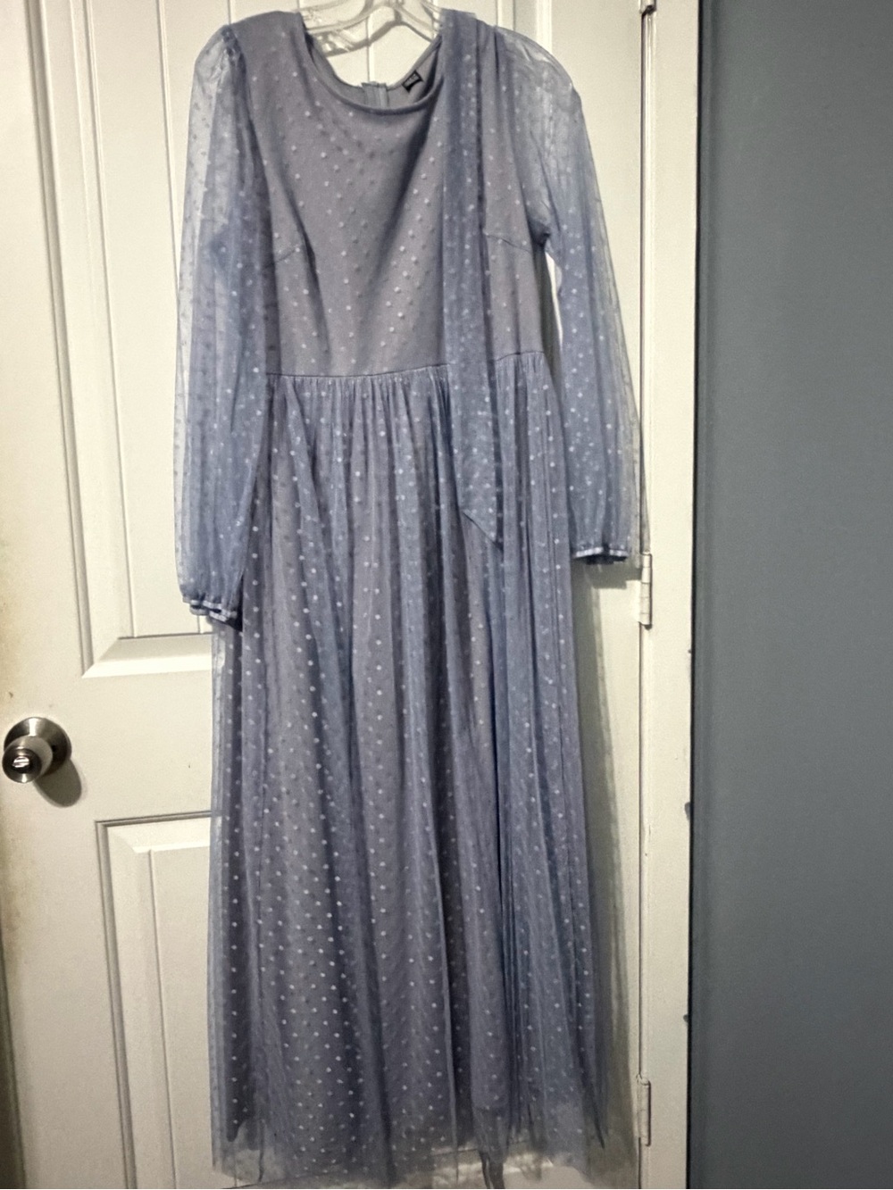 SHEIN Light Blue Polka Dot Sheer Sleeve Maxi Dress
